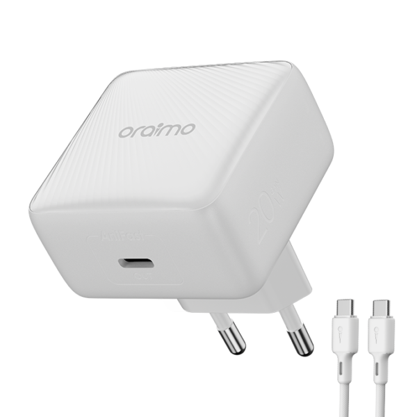 oraimo PowerCube 20 Chic Kit de chargeur mural GaN 20 W avec câble Type-C vers Type-C